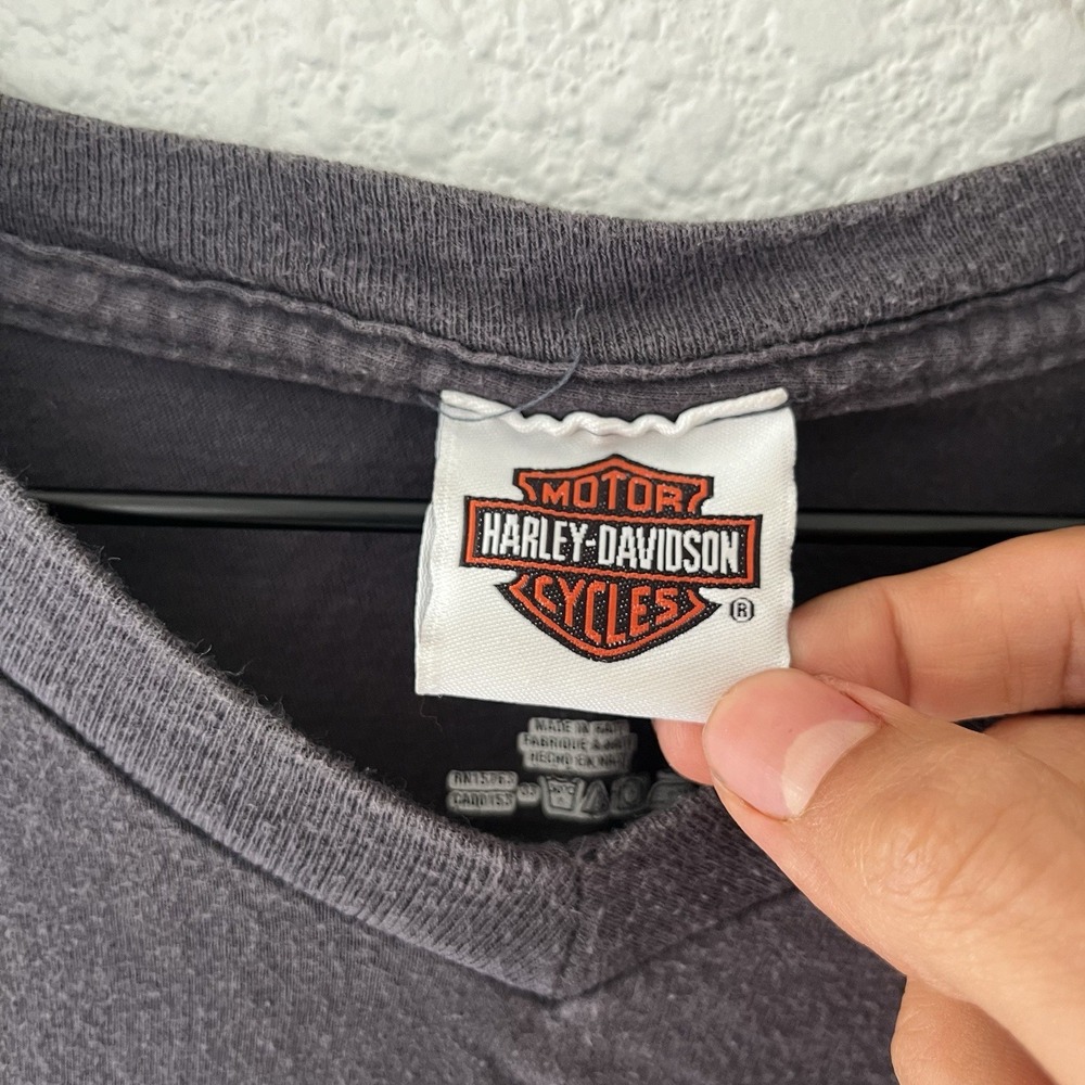 Harley Davidson Shirt Mens Sz XL Gray Helmet Skull Tee Grunge Biker Motorcycles - Picture 8 of 16